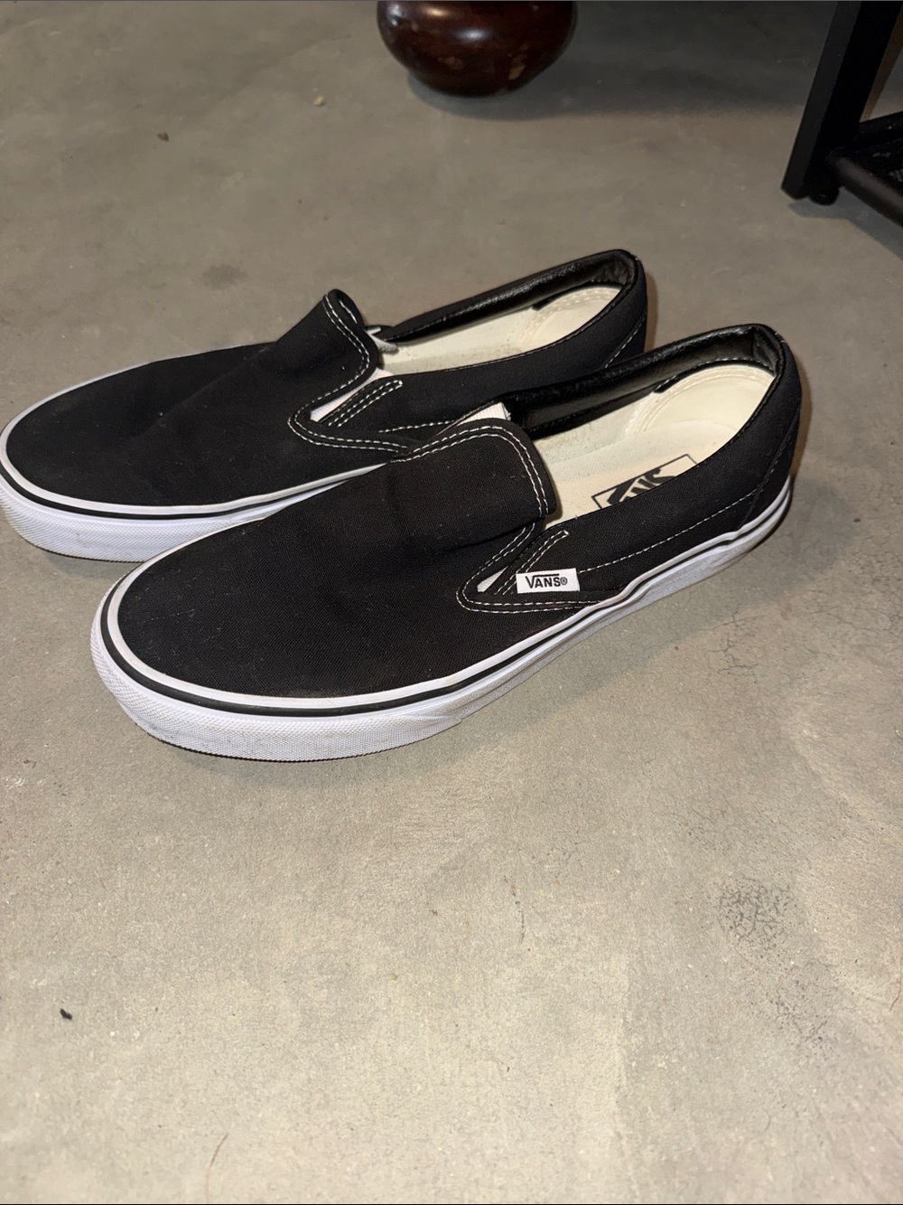 Vans Black Canvas Slip-On Loafers with White Sole
